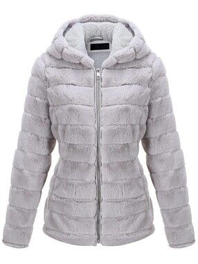 Bellivera Faux Fur Coat Shearling Fluffy Fuzzy Sherpa-Lined Size XXL Gray